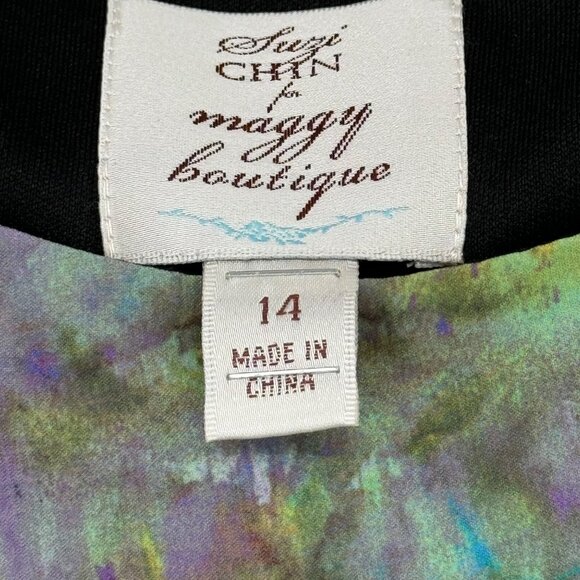 Maggy Boutique Suzi Chin Dress Size 14 Multicolor Sleeveless Belted Waist Polyes - Picture 3 of 10